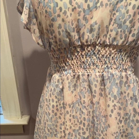 Aqua Cream and Tan Ruffled Tiered Midi Dress - Picture 4 of 13